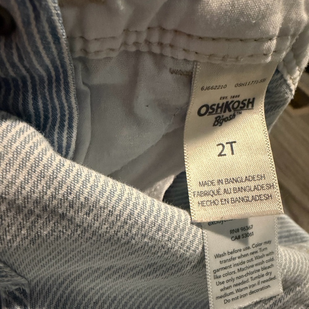 OshKosh B'gosh Light Blue Striped Overalls with Pastel Floral Print - Picture 5 of 7